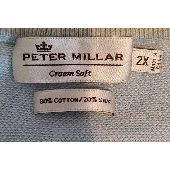 Men's Peter Millar Sweater Blue Cotton Silk Blend Quarter Zip Golf Pullover- 2XL - Picture 5 of 7